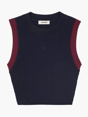 NWT Sandro Paris Marine Navy Two-tone knit top Size 0